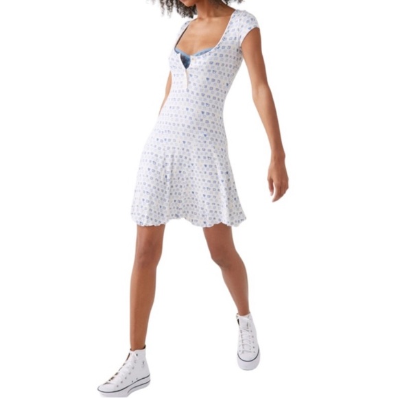 UO Maureen Henley Mini Dress Blue Multi Size S - Picture 4 of 5